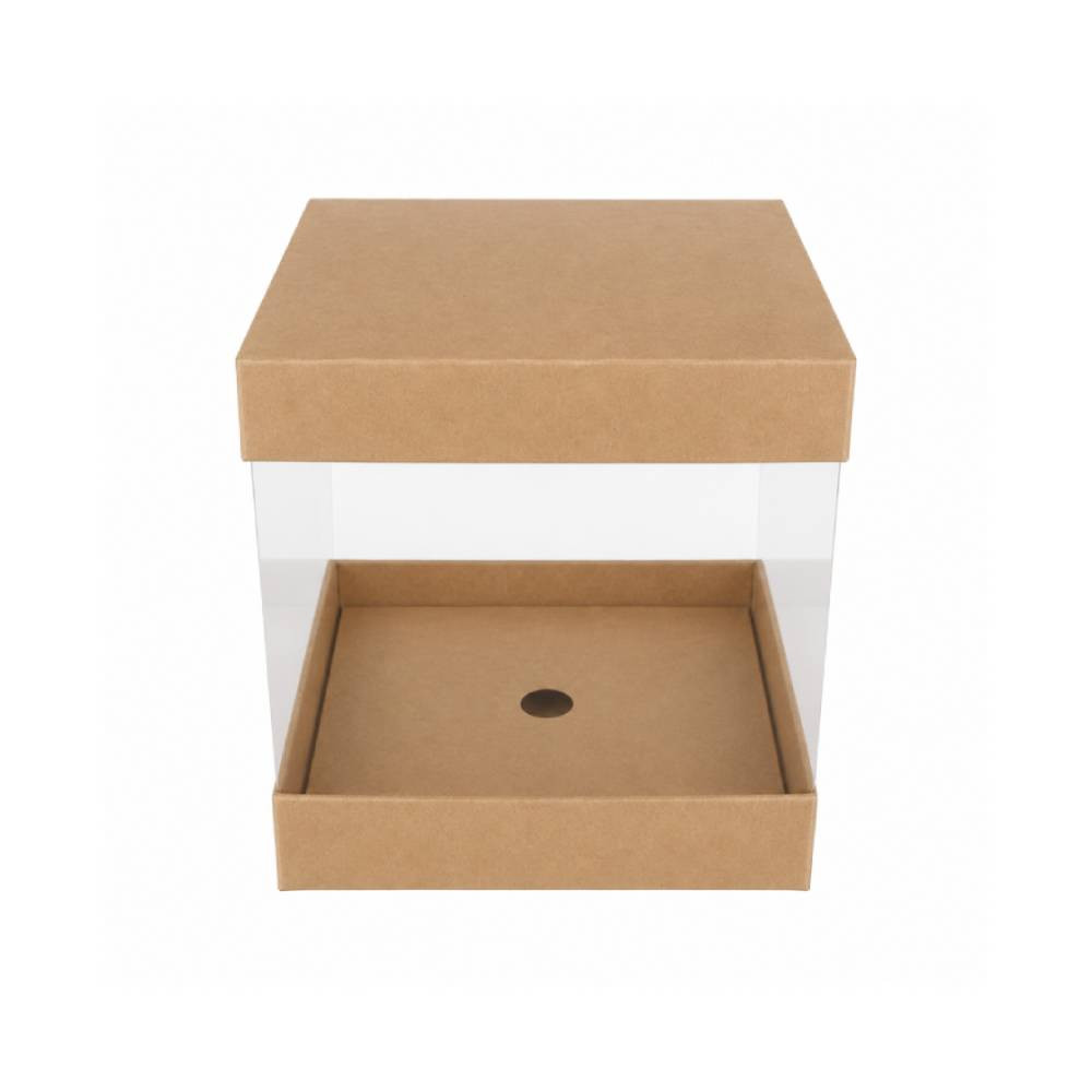 Kraft Brown Square Display Gift Box with Clear Transparent Window - 15x15x19cm | D13-BR - Home & Kitchen - Lebanon