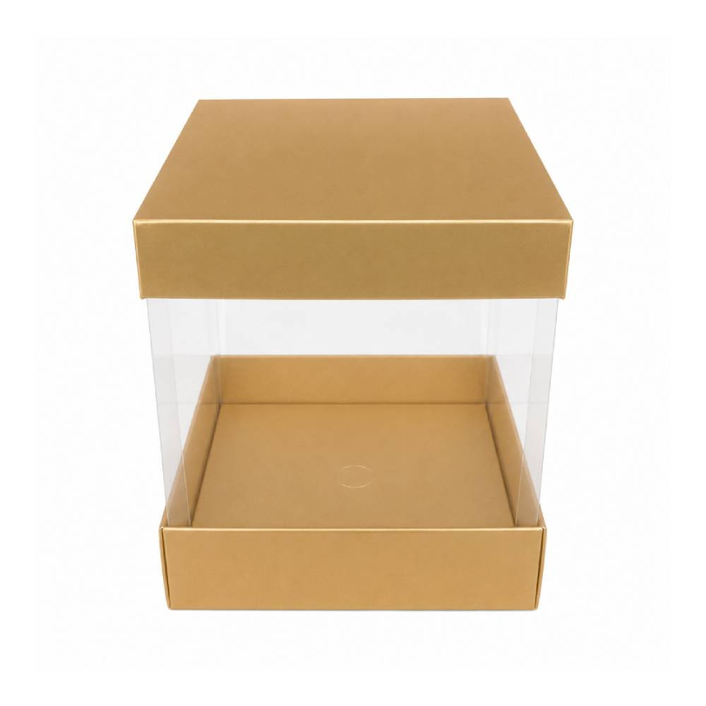 Gold Square Display Gift Box with Clear Transparent Window - 20x20x24cm | D20-GD - Home & Kitchen - Lebanon