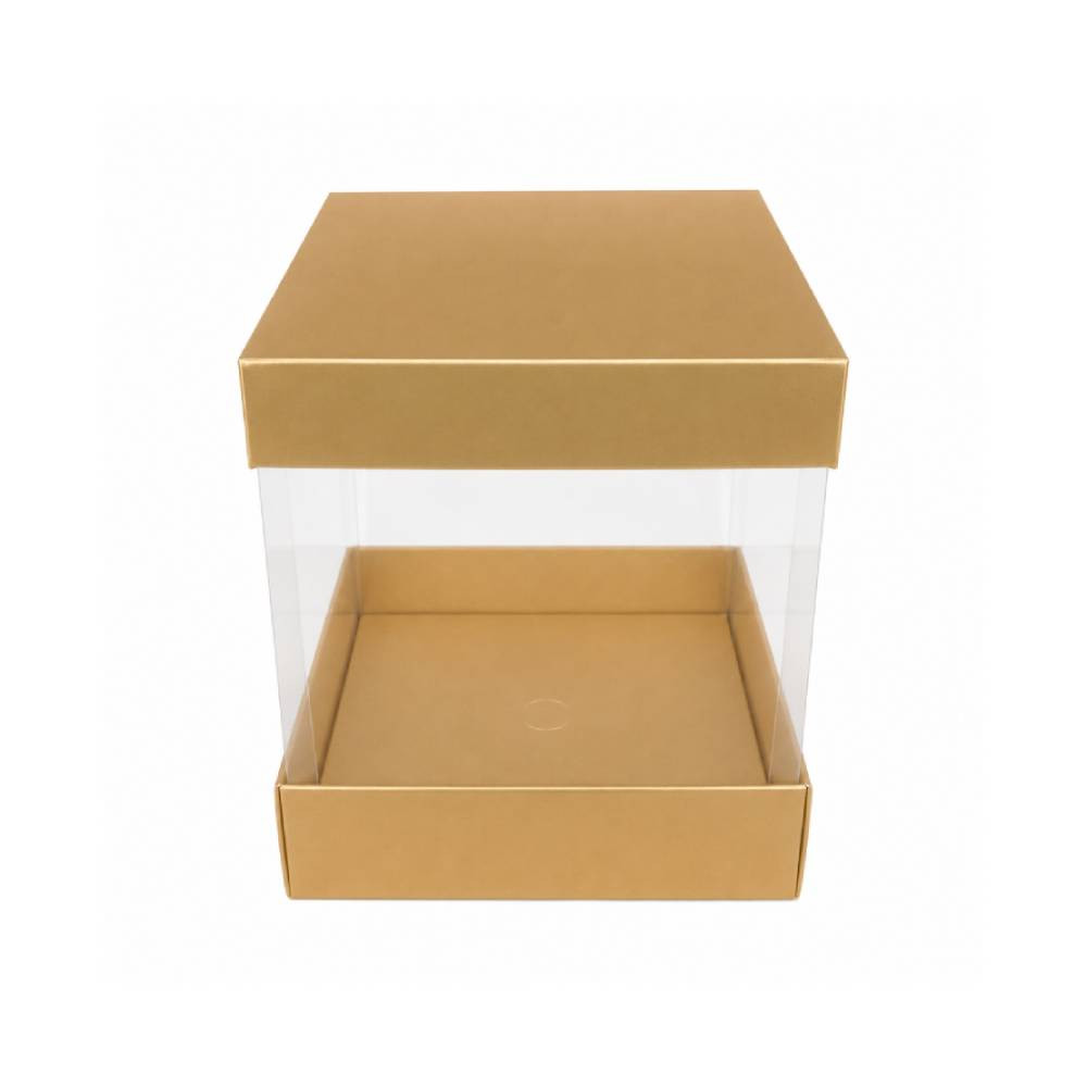 Gold Square Display Gift Box with Clear Transparent Window - 15x15x19cm | D19-GD - Home & Kitchen - Lebanon