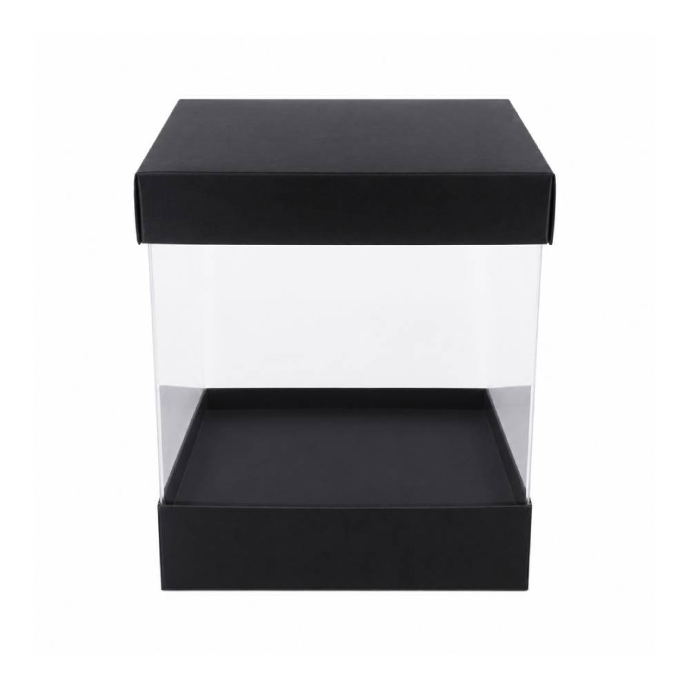 Black Square Display Gift Box with Clear Transparent Window - 20x20x24cm | D17-BK - Home & Kitchen - Lebanon