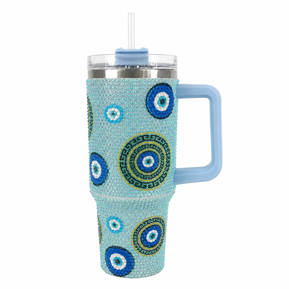 Rhinestone Evil Eye Stainless Steel Double Wall Vacuum Insulated Tumbler 1200ml - Baby Blue | C4084-BBL - Home & Kitchen - Lebanon