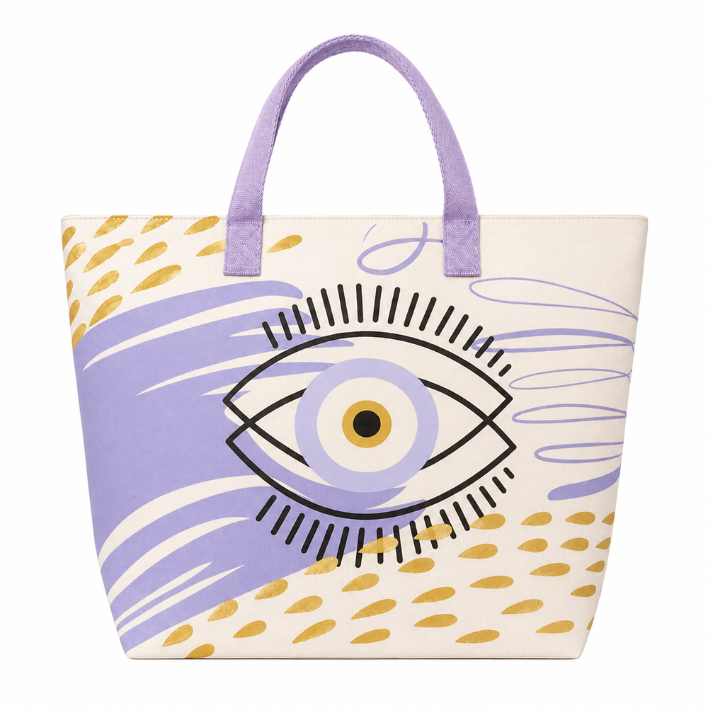  Beach Tote Bag Evil Eye Printed - Purple | C2855-PR - Home & Kitchen - Lebanon