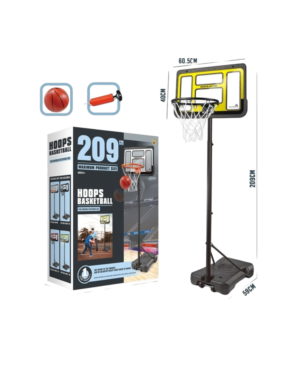 Kids Adjustable Basketball Hoop Stand Set with Ball & Pump - 209cm | 666-W6Y - Sports & Outdoors - Lebanon