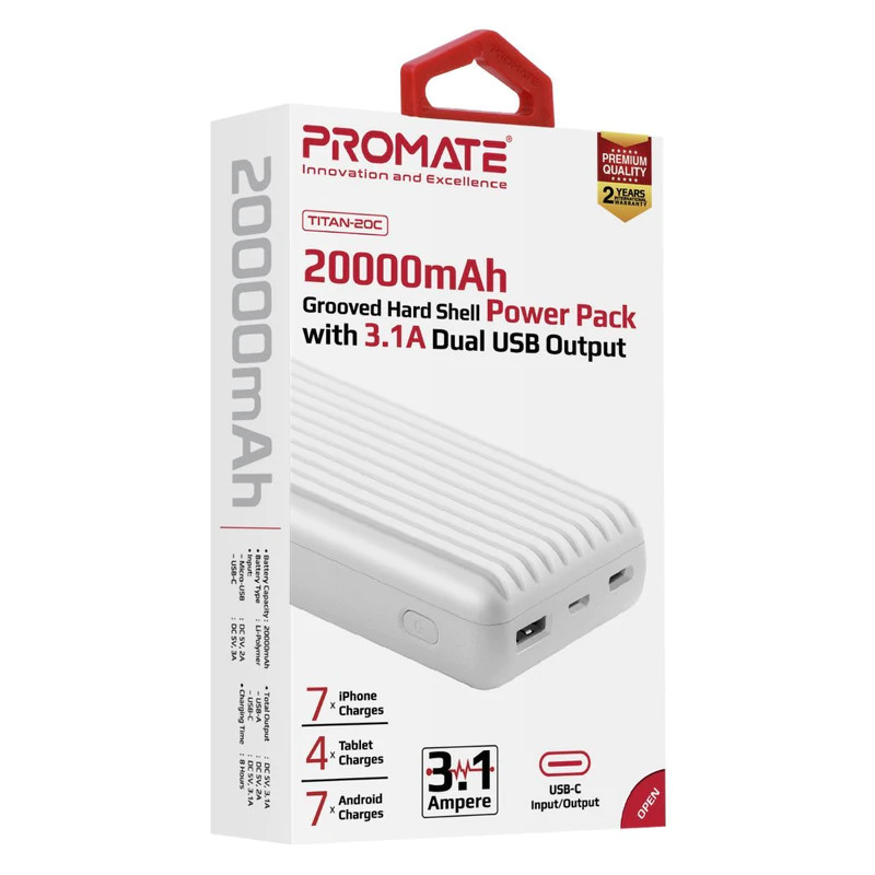 Promate Promate 20000mAh High-Capacity Power Bank with 3.1A Dual USB Output | Titan-20C - Computers & Tech - Lebanon