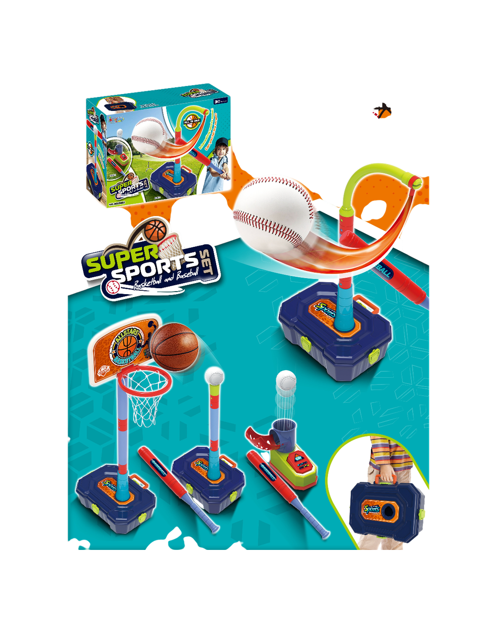 Kids All-in-One Super Sports Set - Basketball & Baseball | 7007-1A - Toys & Games - Lebanon