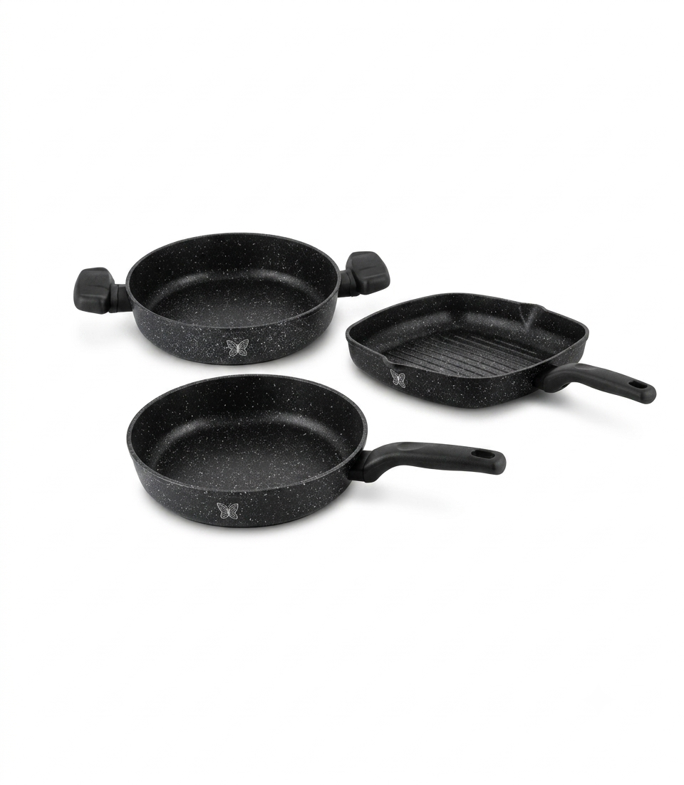 Korkmaz Korkmaz Set of 3 Ornella Square Grill 28 cm + Frypan 24 cm + Omelette 20 cm - Home & Kitchen - Lebanon