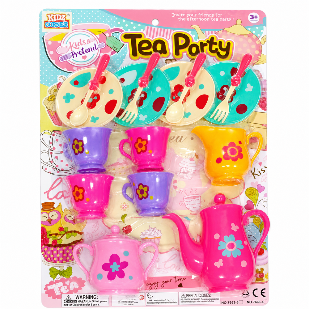 Tea Set with Plastic Pot, Cups, Plates & Accessories | 7633-3 - Home & Kitchen - Lebanon