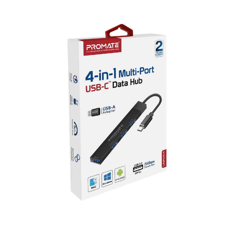 Promate Promate 4-in-1 Multi-Port USB-C Data Hub Black | LiteHub-4 - Computers & Tech - Lebanon