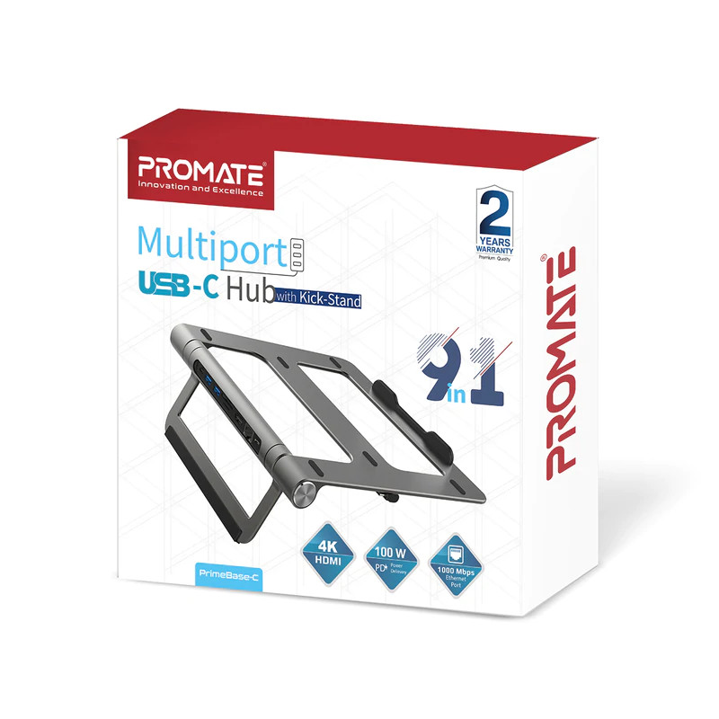 Promate Promate 9-in-1 Multiport USB-C Hub with Laptop Stand | PrimeBase-C - Computers & Tech - Lebanon