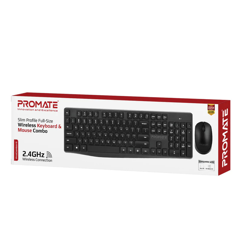 Promate Promate Slim Profile Full-Size Wireless Keyboard & Mouse Combo | ProCombo-5 - Computers & Tech - Lebanon