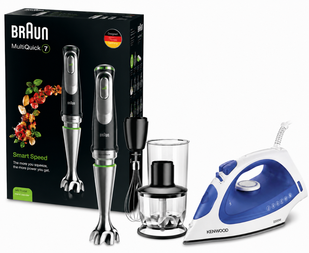 Braun Braun MultiQuick 7 Hand Blender MQ7045X + Free Kenwood Steam Iron White/Blue STP01.000 Bundle - Home & Kitchen - Lebanon