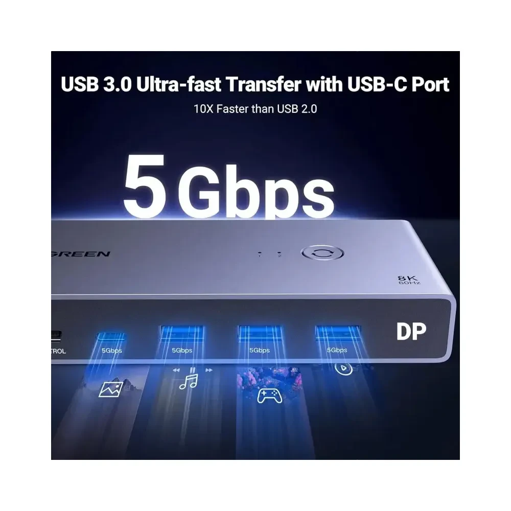 UGREEN UGREEN CM695 8K DisplayPort KVM Switch Box 2 PCs to 1 Monitor with 3 USB-A + 1 USB-C Ports | 25962 - Computers & Tech - Lebanon