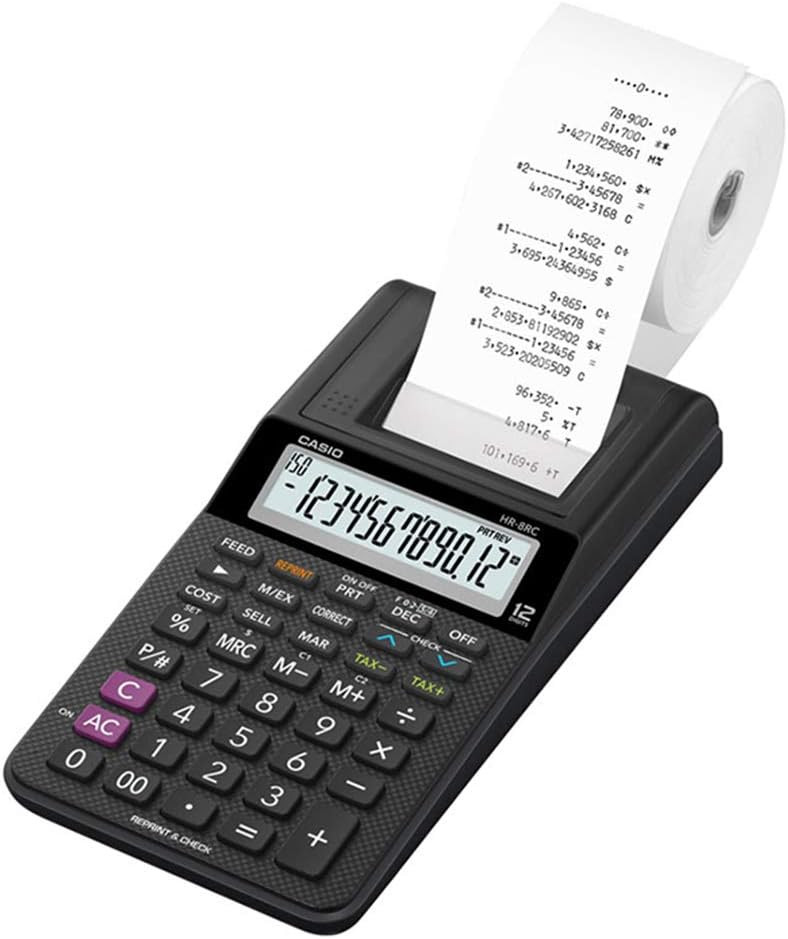 Casio Casio HR-8RC-BK 12-Digit Mini Printing Calculator Black | HR-8RC-BK-DC - Home & Kitchen - Lebanon