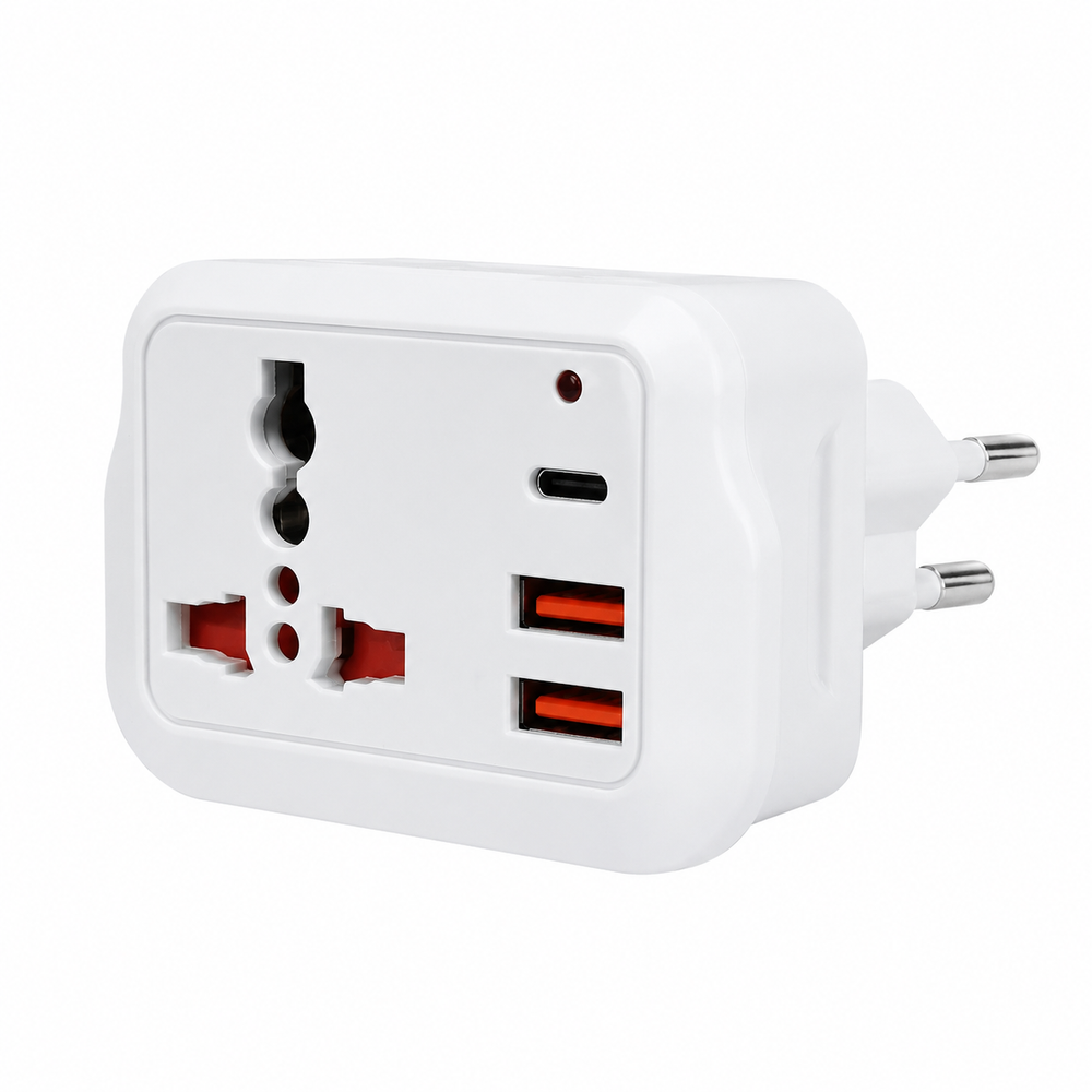 Universal Travel Adapter with 2 USB-A & USB-C Ports - White | UA-EU-2USB-WH - Computers & Tech - Lebanon