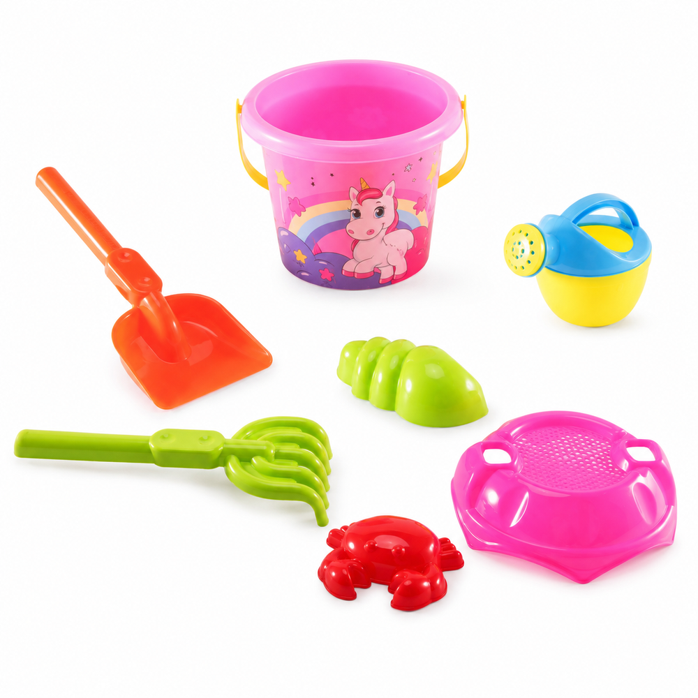 Dede Unicorn Kids Beach and Sand Toy Set with Bucket, Watering Can and Molds - 7 Pieces | AZ-5522 - Toys & Games - Lebanon