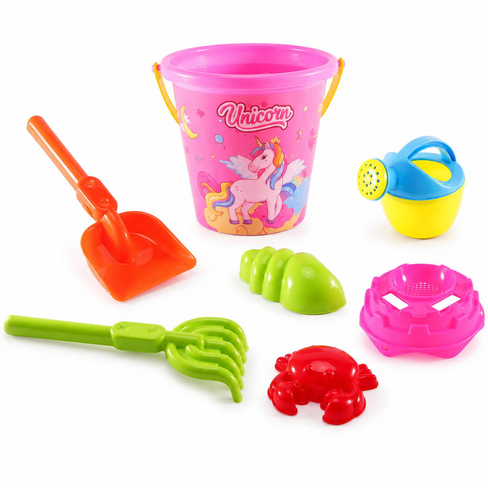 Dede Unicorn Kids Beach and Sand Toy Set with Bucket, Watering Can and Molds - 7 Pieces | AZ-5527 - Toys & Games - Lebanon