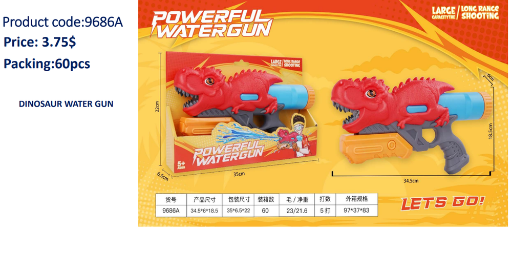 Powerful Dinosaur Long-Range Water Gun - Red | 9686A - Toys & Games - Lebanon