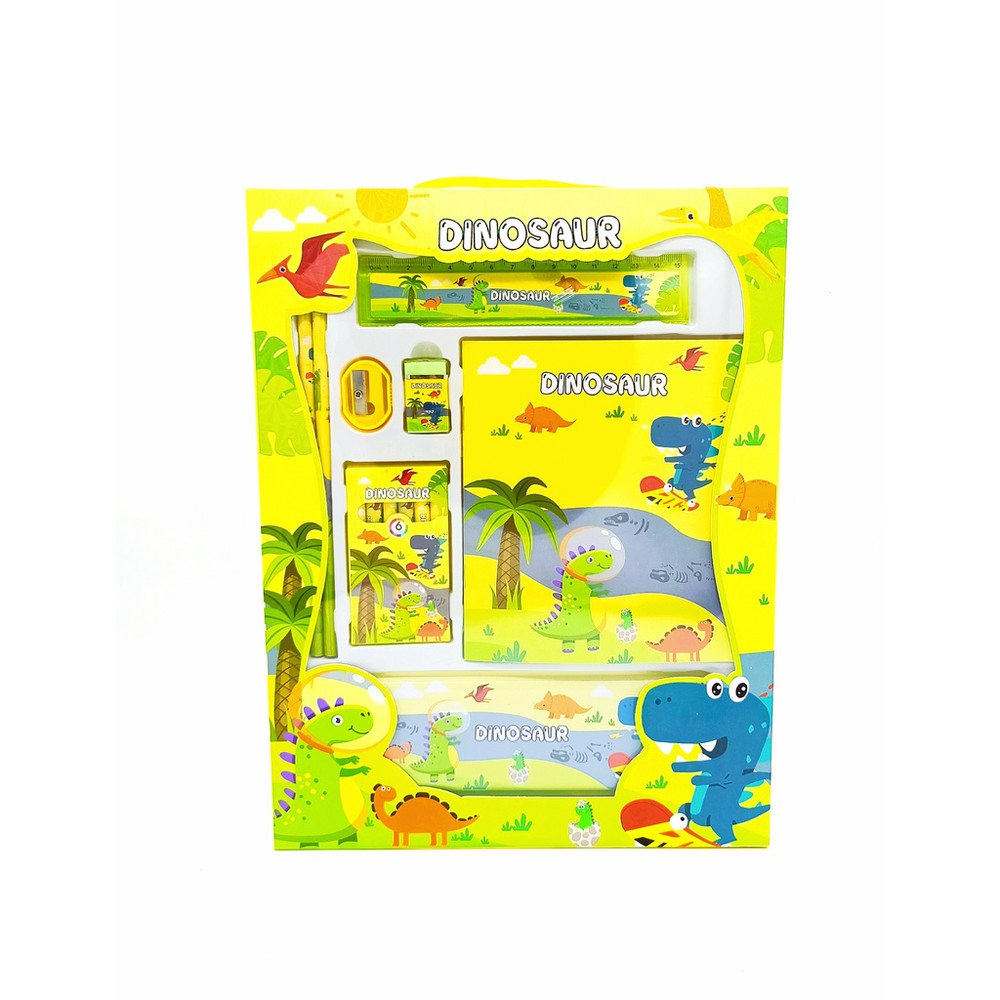 Green dinosaur stationery gift set with notebook, pencils, ruler, sharpener and accessories WJ1935L - Computers & Tech - Lebanon