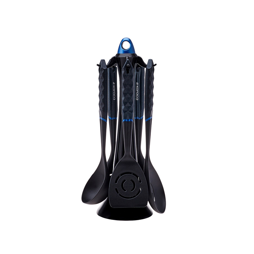 Karaca Karaca Diamond Blue - 6-Piece Kitchen Utensil Set with Stand - Blue | 153.03.06.8341 - Home & Kitchen - Lebanon