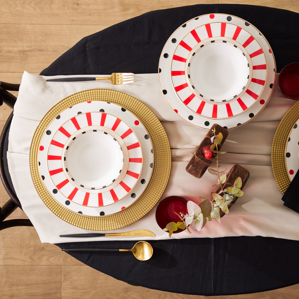 Karaca Karaca Drop - 18-Piece Porcelain Dinner Set - 6 People - Black & Red | 153.03.06.9623 - Home & Kitchen - Lebanon