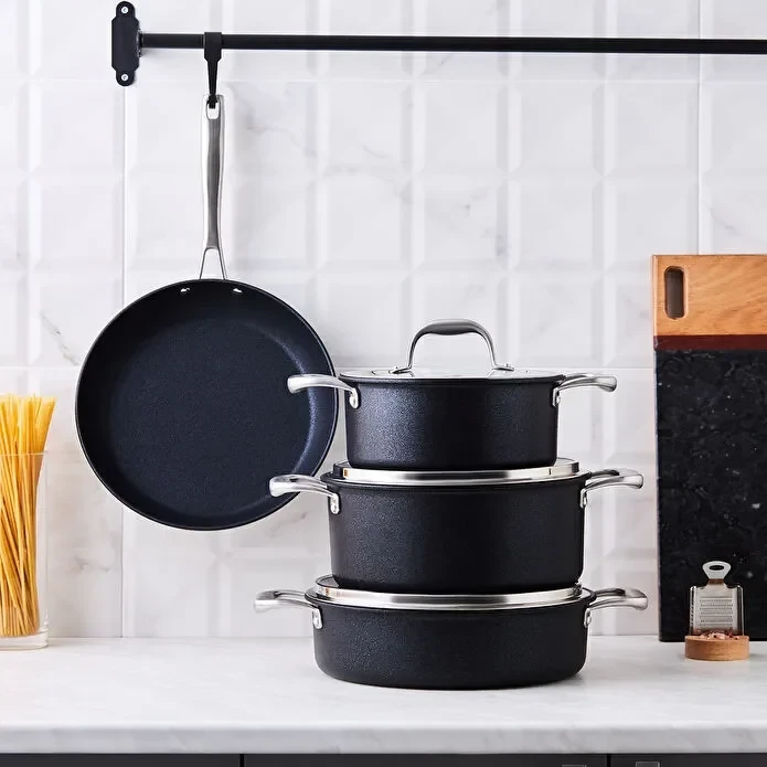 Karaca Karaca BioDiamond Pro - 7-Piece Non-Stick Induction Cookware Set - Black | 153.03.07.7040 - Home & Kitchen - Lebanon