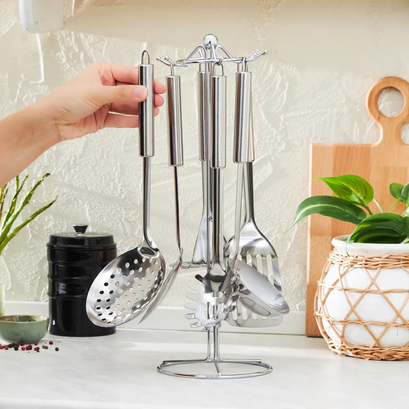 Karaca Karaca Chef - 6-Piece 18/10 Stainless Steel Kitchen Utensil Set with Stand | 153.03.07.8790 - Home & Kitchen - Lebanon