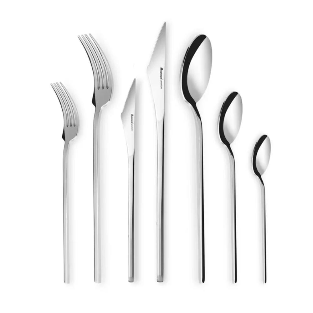 Karaca Karaca Look - 84-Piece 316+ Stainless Steel Cutlery Set - 12 People - Silver | 153.03.08.1399 - Home & Kitchen - Lebanon