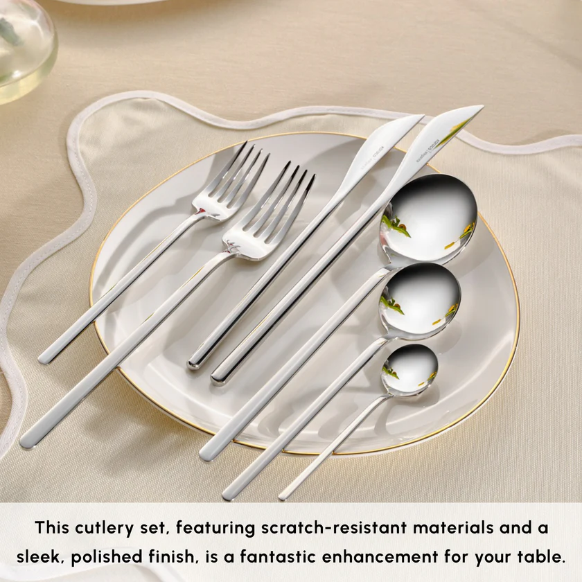 Karaca Karaca Focus - 84-Piece 18/10 Stainless Steel Cutlery Set - 12 People - Platinum | 153.03.08.1807 - Home & Kitchen - Lebanon