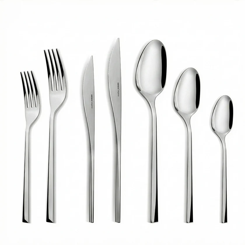 Karaca Karaca New Everest - 84-Piece 18/10 Stainless Steel Cutlery Set - 12 People - Platinum | 153.03.08.1815 - Home & Kitchen - Lebanon