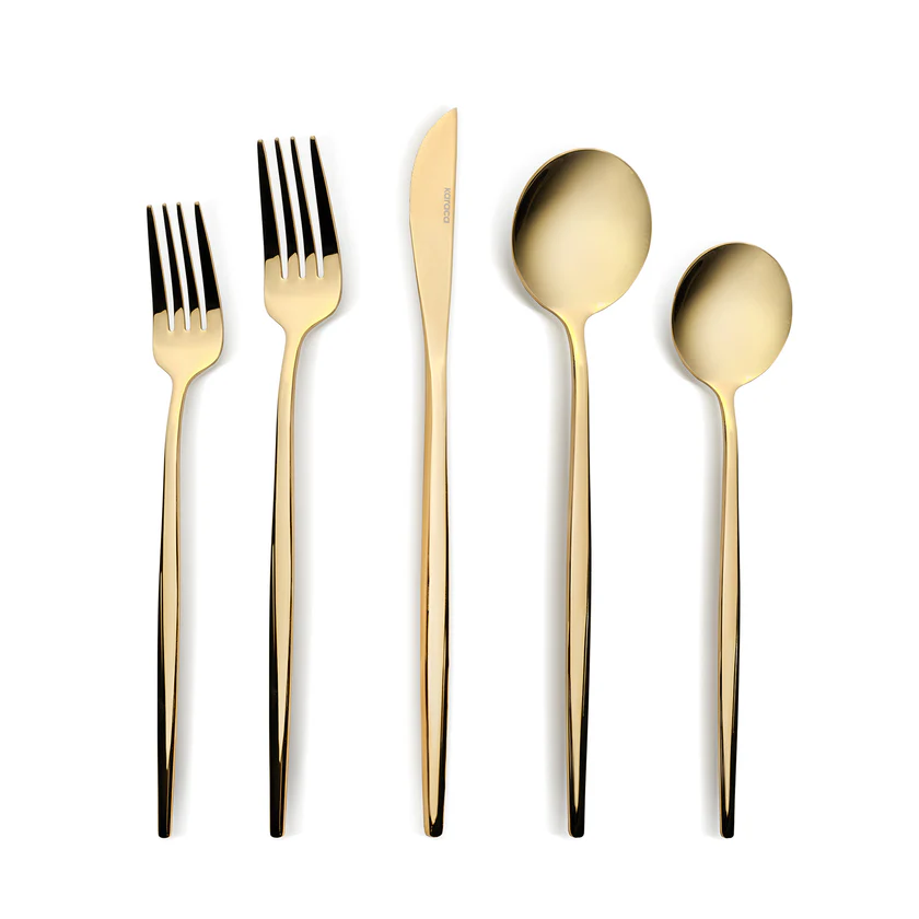 Karaca Karaca Orion - 30-Piece 18/10 Stainless Steel Cutlery Set - 6 People - Matte Gold | 153.03.08.1900 - Home & Kitchen - Lebanon