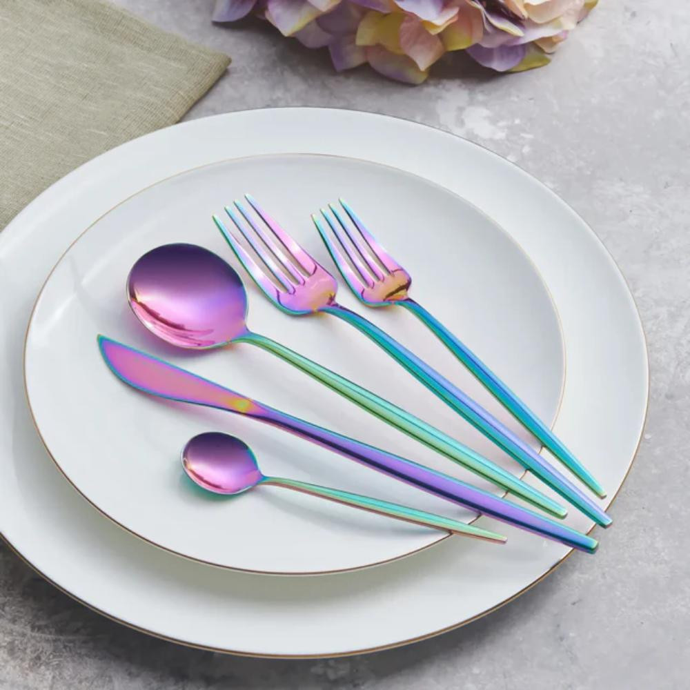 Karaca Karaca Orion - 30-Piece 18/10 Stainless Steel Cutlery Set - 6 People - Rainbow | 153.03.08.1908 - Home & Kitchen - Lebanon