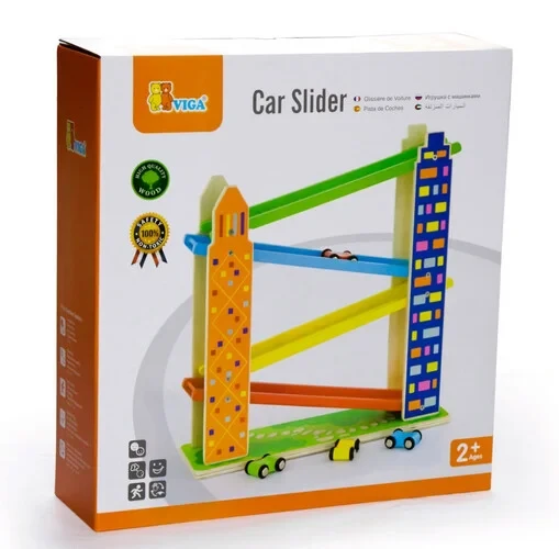 Viga Viga Wooden Car Slider Building with 4 Cars | 50981 - Toys & Games - Lebanon