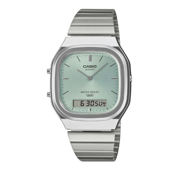 Casio Casio Unisex Vintage Analog-Digital Watch - Green / Silver | AQ-240E-2ADF - Phones & Wearables - Lebanon