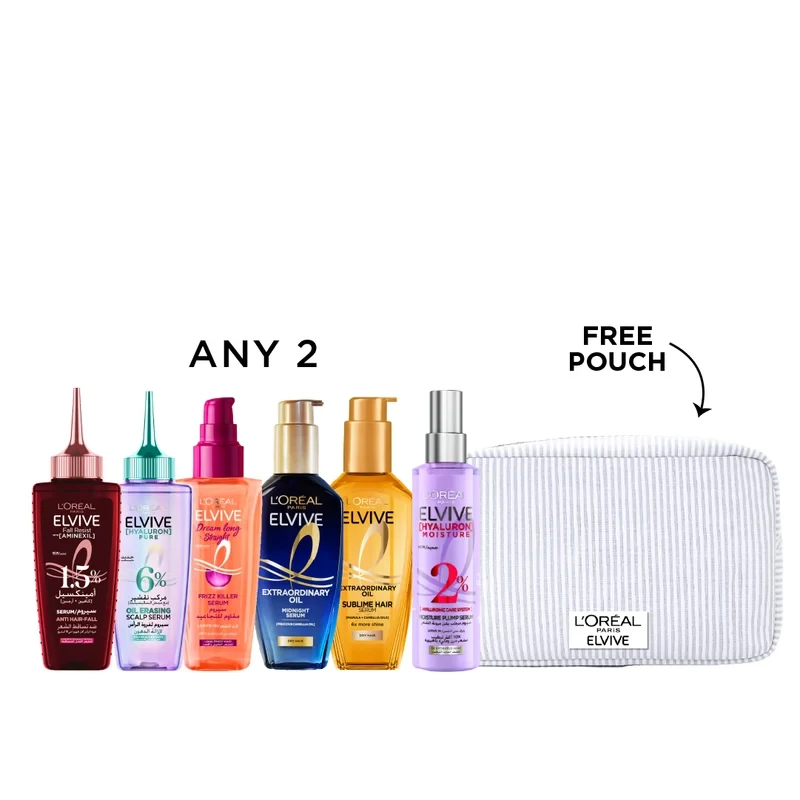 L'Oréal L'Oréal Paris Elvive Hair Serum Duo Bundle + Free Pouch - Beauty & Personal Care - Lebanon