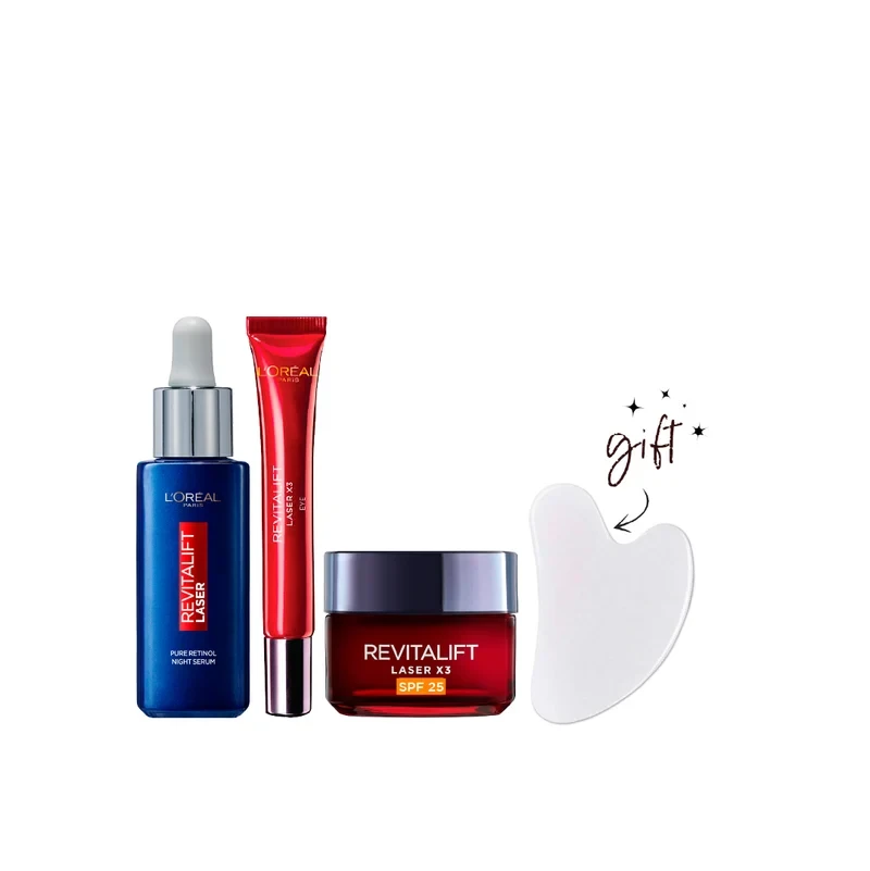 L'Oréal L'Oréal Paris Revitalift Retinol & Laser Creams Bundle + Free Gua Sha - Beauty & Personal Care - Lebanon