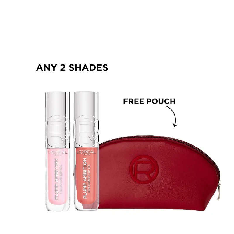 L'Oréal L'Oréal Paris Plump Ambition Hyaluron Lip Oil Duo + Free Pouch - Beauty & Personal Care - Lebanon