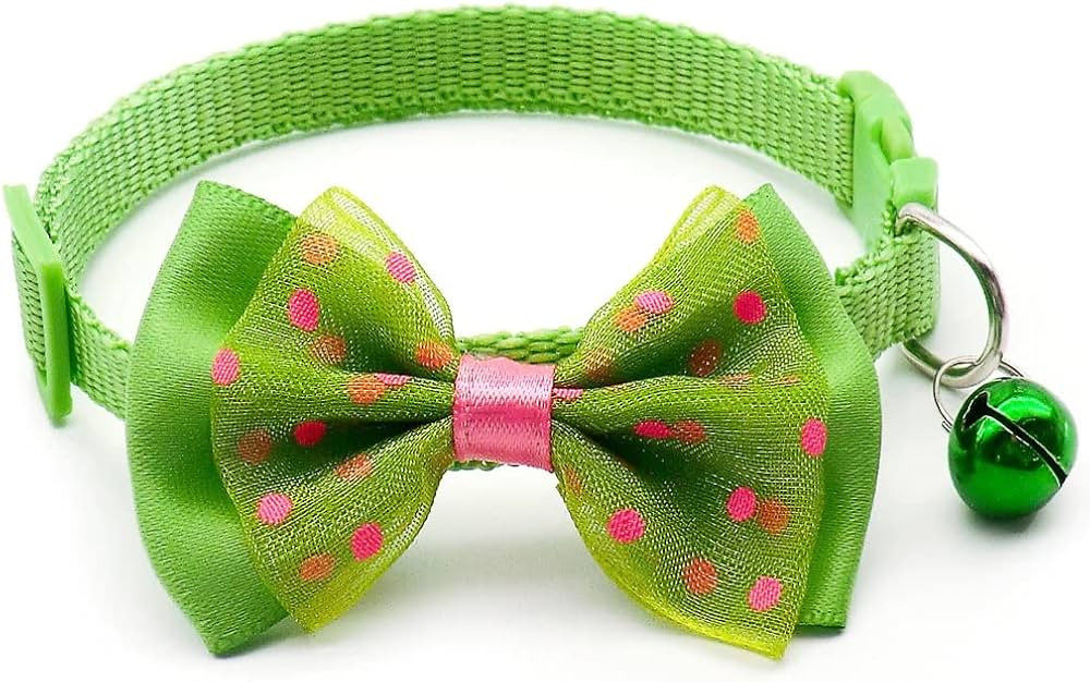  Pet Collar With Bow Green & Pink | PT-COL-GR - Sports & Outdoors - Lebanon