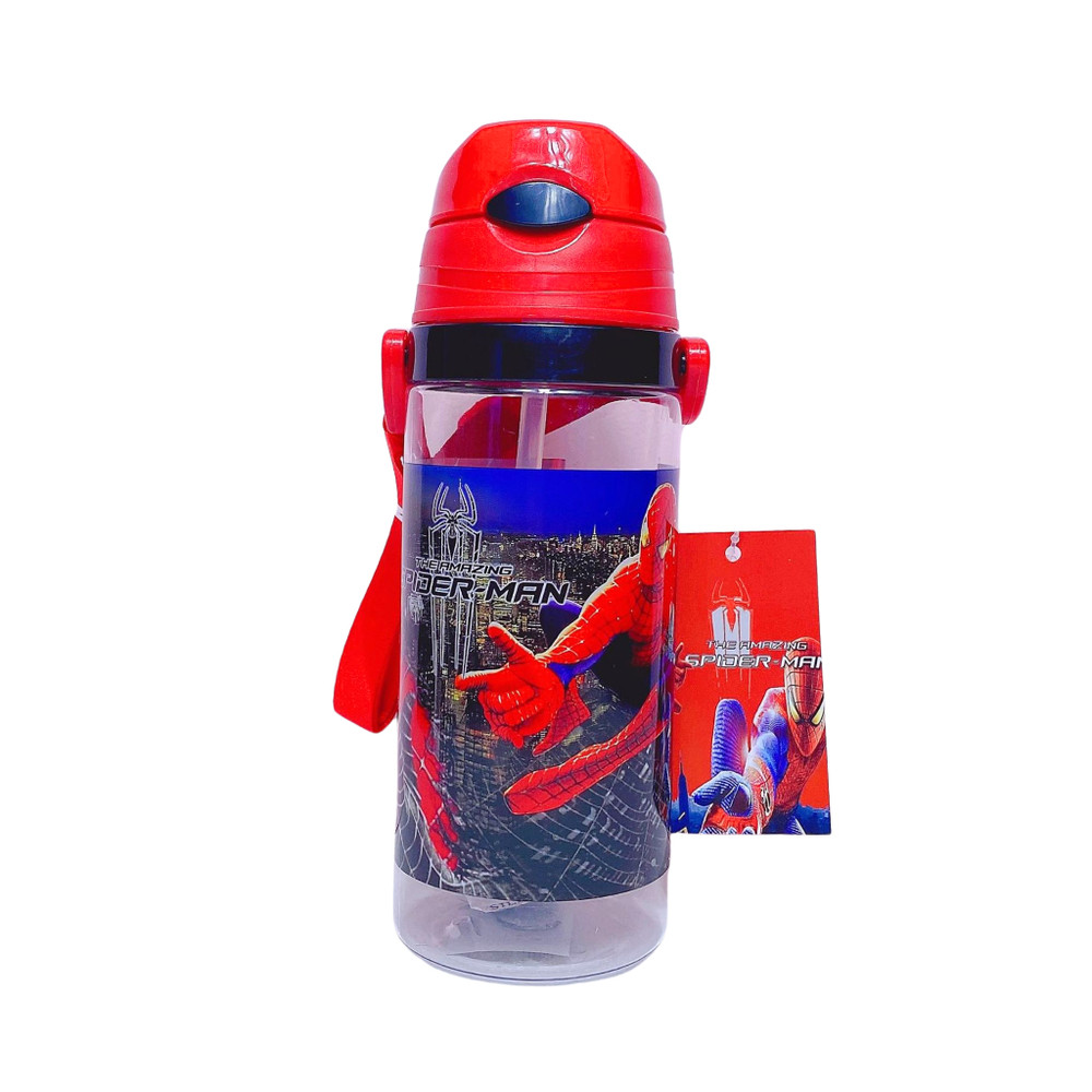 Spider-Man-Themed Water Bottle with Strap 450ml Red | SH-2008L - Home & Kitchen - Lebanon