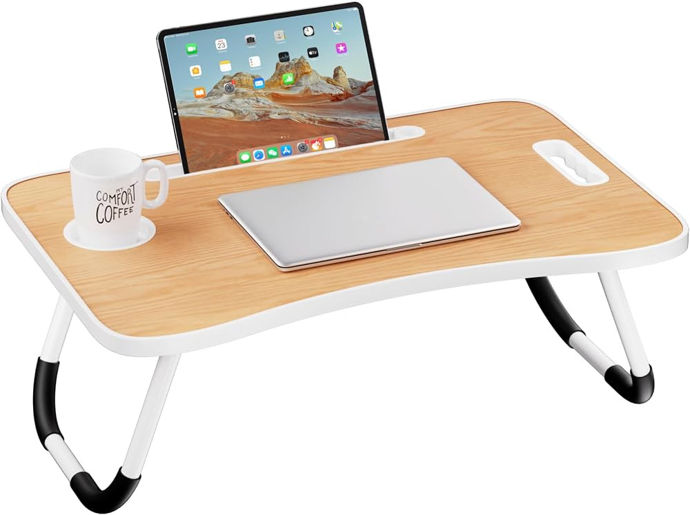 OEM Foldable Laptop Bed Tray with Cup Holder – Brown | OEM-LP-DSK-BR - Home & Kitchen - Lebanon