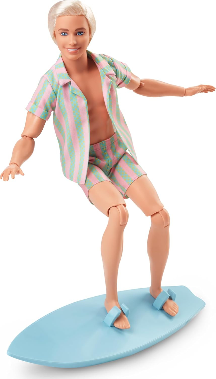 Barbie Barbie The Movie Ken Doll with Pastel Striped Beach Outfit & Surfboard | HPJ97 - Toys & Games - Lebanon