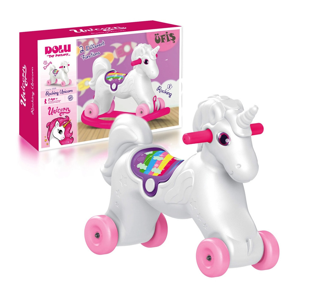 Dolu Dolu 2-in-1 Rocking Unicorn Ride-On Toy – White & Pink | 2509 - Toys & Games - Lebanon