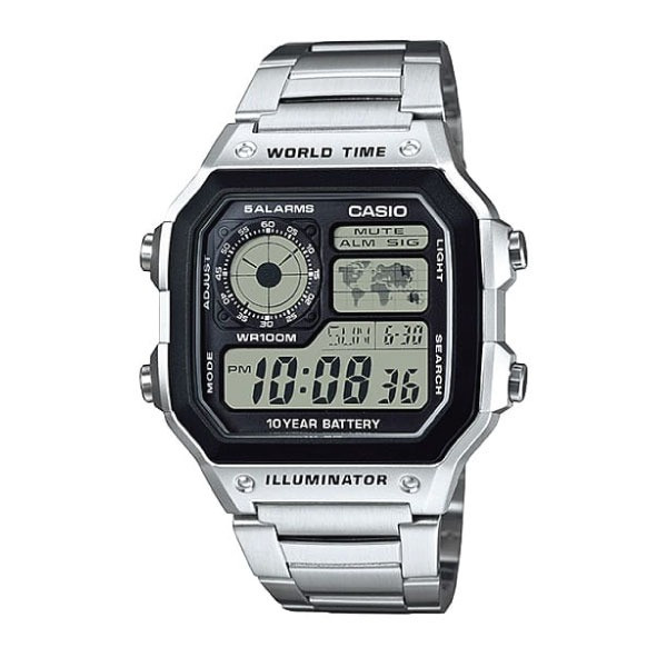 Casio Casio Digital Watch – Beige Case & Brown Leather Strap | AE-1200WHL-5AVDF - Phones & Wearables - Lebanon