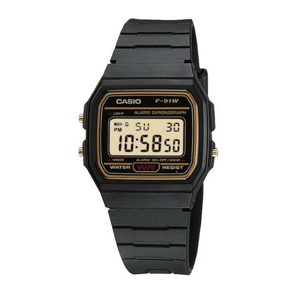 Casio Casio Digital Watch – Black Case, Black/Gold Dial & Resin Strap | F-91WG-9QDF - Phones & Wearables - Lebanon