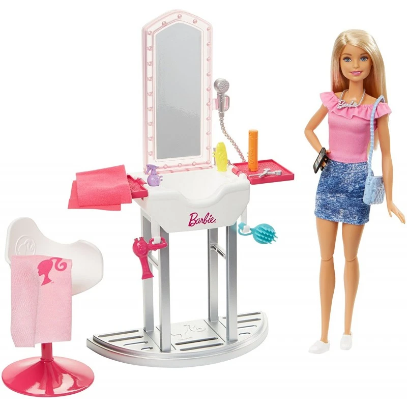 Barbie Beauty Salon Playset with Blonde Doll & Accessories | FJB36