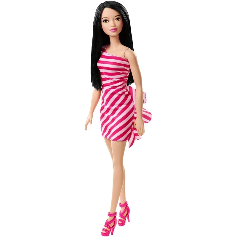 Barbie Barbie Glitz Doll with Black Hair & Pink-and-White Striped Ruffle Dress | FXL70 - Toys & Games - Lebanon