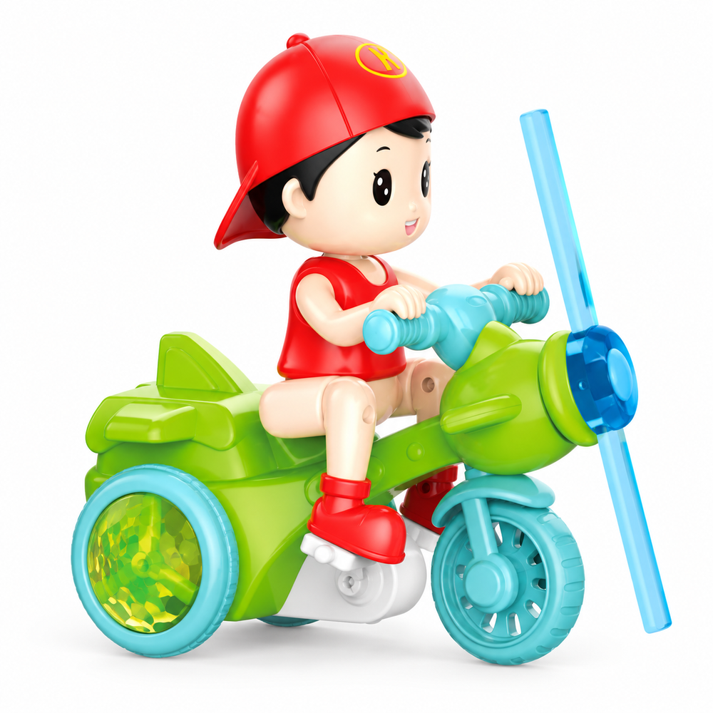 HK Stunt Tricycle Toy with Music Light & Rotating Propeller - Green | 669B - Toys & Games - Lebanon