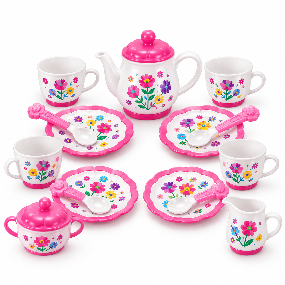 Kids Floral Tea Party Set with Teapot, Cups & Accessories | 7681-5 - Toys & Games - Lebanon