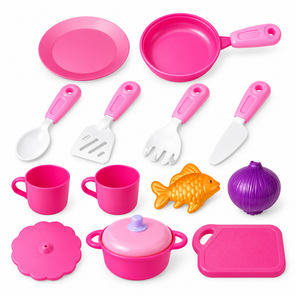Pretty Girl Kids Plastic Cooking Set with Utensils & Accessories | YY-101 - Toys & Games - Lebanon