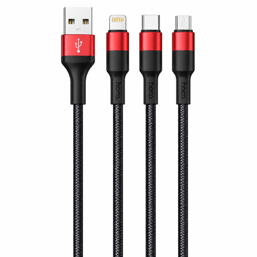 Hoco HOCO X26 Xpress 3-in-1 Charging Cable 2A 1M – Black/Red | HC-X26-BK&RD - Computers & Tech - Lebanon