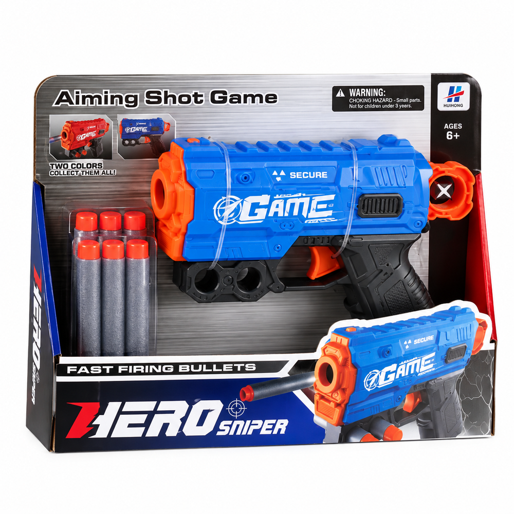 Aiming Shot Game Zero Sniper Toy Blaster with 6 Soft Bullets - Blue | 9010A-5 - Toys & Games - Lebanon